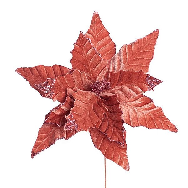 Flor Poinsétia Natal Rose Gold - 46cm  - 1 unidade - Cromus - Rizzo