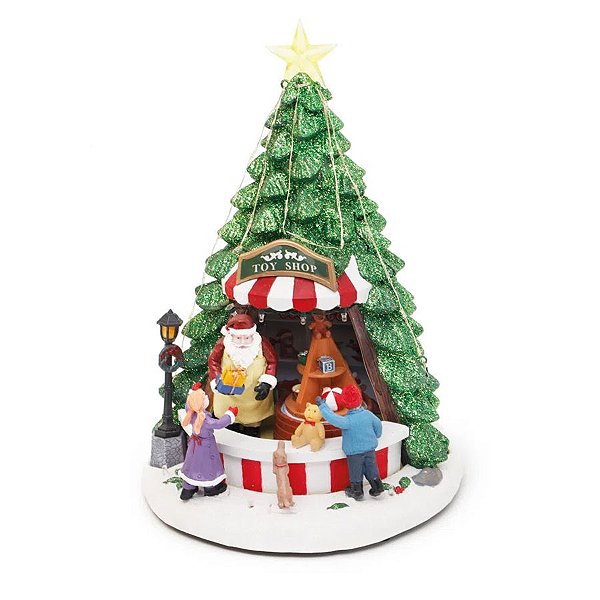 Enfeite Loja Árvore Natal Com Som Luz e Movimento - 35cm  - 1 unidade - Cromus - Rizzo