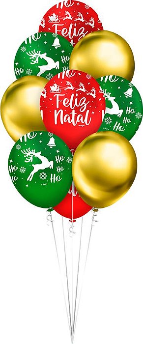 Balão de Látex Natal Mágico - Balão HoHoHo e Feliz Natal - 10 unidades - Regina - Rizzor5m3A4p24