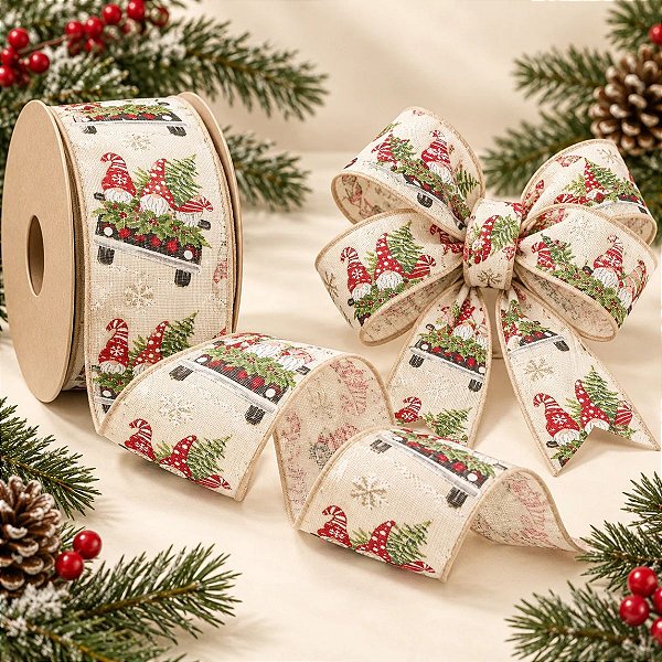Fita Juta de Kringle de Natal - 6,3cm x 9,14m - 1 unidade - Cromus - Rizzo