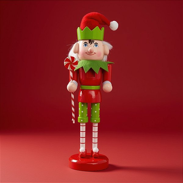 Duende De Madeira - Pirulito - Vermelho e Verde - 38cm - 1 unidade - Rizzo