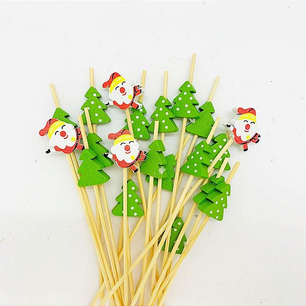 Palitos de Bambu Pinheiro e Papai Noel - 12cm - 20 unidades - Rizzo
