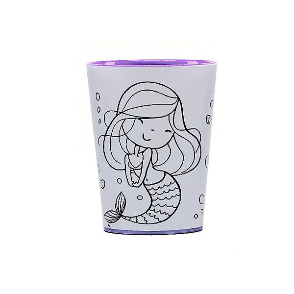 Copo para Colorir Color Cup Sereia - Lilás - 10cm - 1 unidade - Rizzo