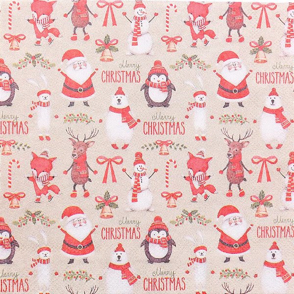 Guardanapo Natalino - Figurinhas Natalinas - 33 cm - Cromus Natal - 1 unidade