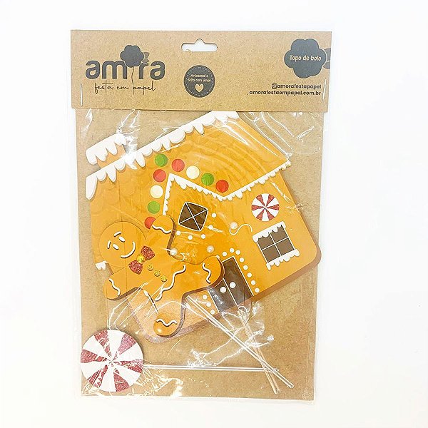 Kit Topo de Bolo Casa de Biscoito de Natal - 18cm  - 3 unidades - Amora - Rizzo