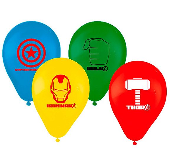 Balão Látex Redondo 9'' - Vingadores - 25 cm - 25 unidades - Regina - Rizzo