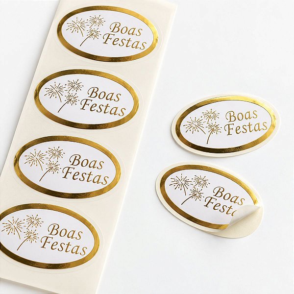 Adesivo Boas Festas Oval - 2cm x 3cm - Ref.2054 - 100 unidades - Stickr - Rizzo Balões
