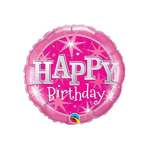 Balão de Festa Microfoil 18" 46cm - Happy Birthday Rosa com Brilho - 1 unidade - Qualatex - Rizzo