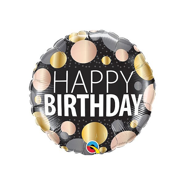Balão de Festa Microfoil 18" 46cm - Happy Birthday Pontos Metálicos - 1 unidade - Qualatex - Rizzo