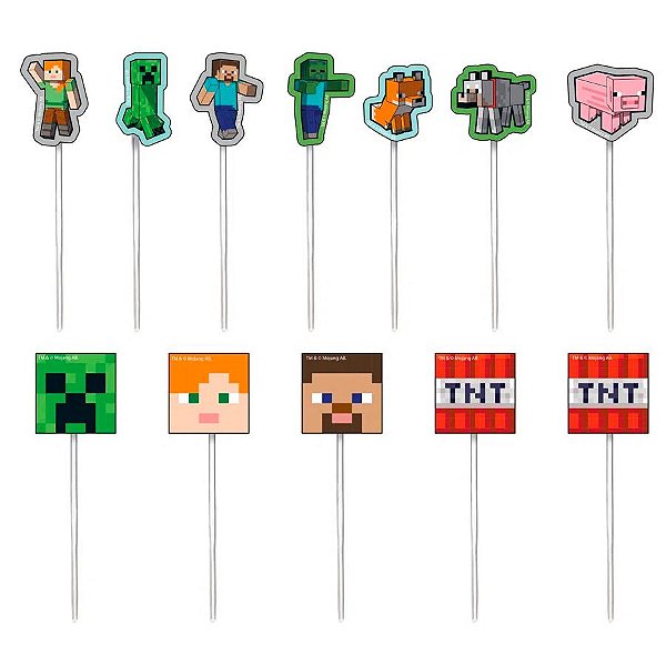 Pick Decorativo para Doces - Minecraft - 3 cm x 9 cm - 12 unidades - Cromus - Rizzo