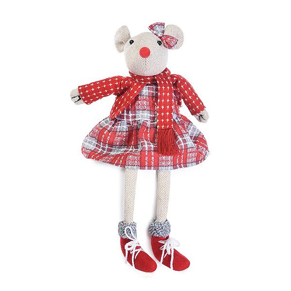 Decoração Ratinha Sentada c/ Vestido e Cachecol Vermelho - 1 unidade - Cromus - Rizzo