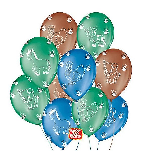 Balão de Festa  Decorado - Festa Fazendinha - Sortidos - 9" 23cm - 25 unidades - Balões São Roque - Rizzo