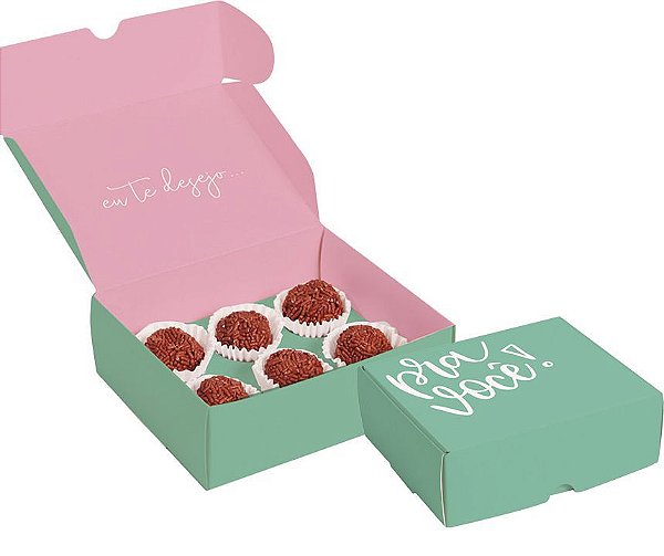 Caixa para 4 brigadeiros com 10 un. Pra Voce Turquesa Cromus Rizzo Confeitaria