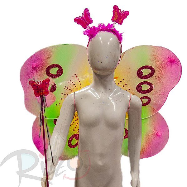 Kit Fantasia Carnaval - Borboleta - Verde/Amarelo - Mod:87 - 01 unidade - Rizzo