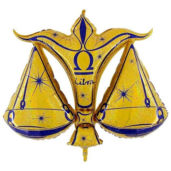 Balão de Festa Metalizado 44'' - Signo Libra Dourado - 1 unidade - Flexmetal - Rizzo