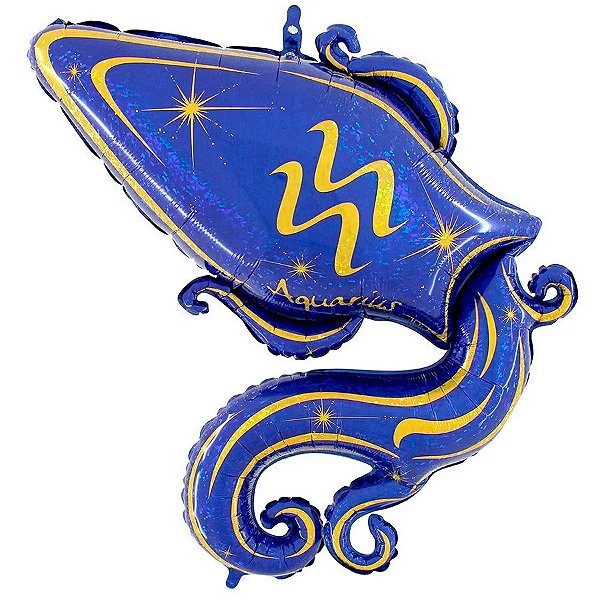 Balão de Festa Metalizado 47'' - Signo Aquario Azul - 1 unidade - Flexmetal - Rizzo