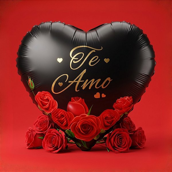 Balão de Festa Microfoil 18" 45cm - Coração Te Amo Rosas - 1 unidade - Make Mais - Rizzo