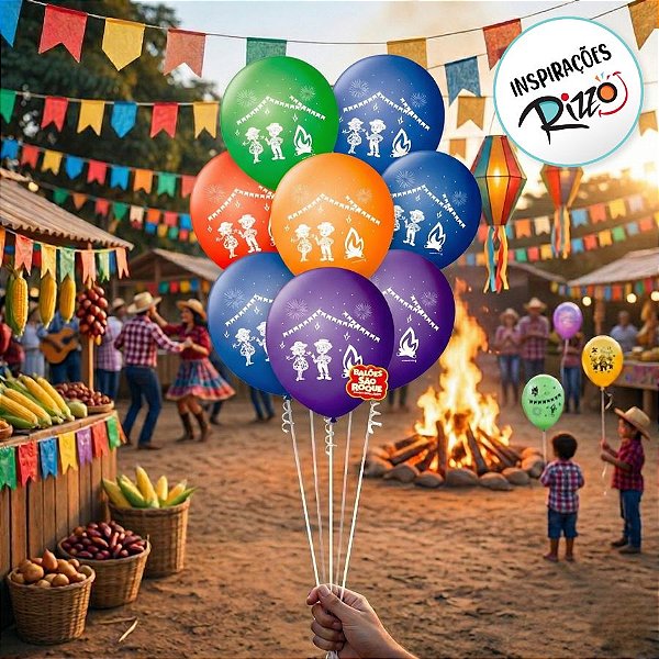 Balão de Festa Látex Decorado São João - Sortido - 25 unidades - Balões São Roque