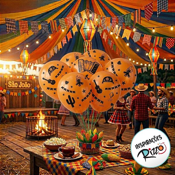 Balão de Festa decorado São João Laranja 9'' polegadas - 25 unidades - Festcolor - Rizzo