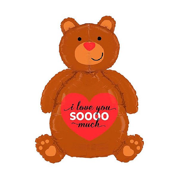 Balão de Festa Metalizado 3d 1,21cm - Urso com Coração - 1 unidade - Flexmetal - Rizzo