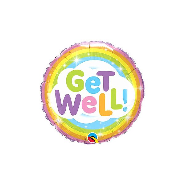 Balão de Festa Microfoil 18" 46cm - Redondo Get Well (Melhore) Arco-íris - 1 unidade - Qualatex Outlet - Rizzo