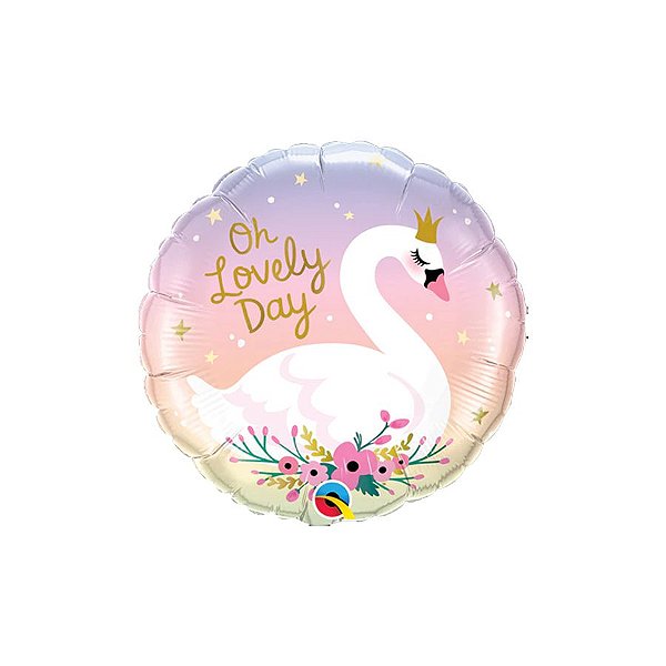 Balão de Festa Microfoil 18" 46cm - Redondo Lovely Day (Dia Amável) Cisne - 1 unidade - Qualatex Outlet - Rizzo