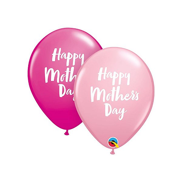 Balão de Festa Látex Liso Decorado - Happy Mother's Day Rosa/Pink - 11" 28cm - 50 unidades - Qualatex Outlet - Rizzo