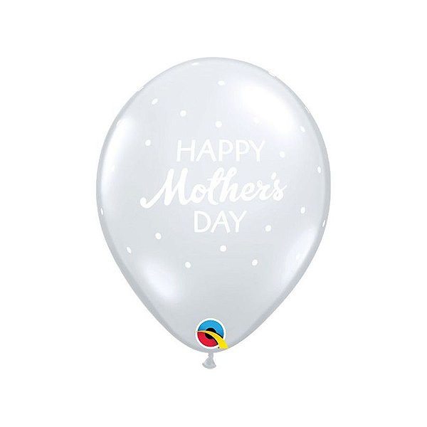 Balão de Festa Látex Liso Decorado - Happy Mother's Day Transparente - 11" 28cm - 50 unidades - Qualatex Outlet - Rizzo