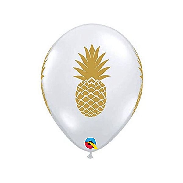 Balão de Festa Látex Liso Decorado - Abacaxi Transparente e Dourado - 11" 28cm - 50 unidades - Qualatex Outlet - Rizzo