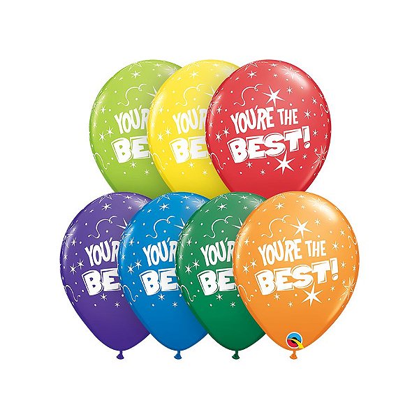 Balão de Festa Látex Liso Decorado - You Are The Best! Estrelas - 11" 28cm - 6 unidades - Qualatex Outlet - Rizzo