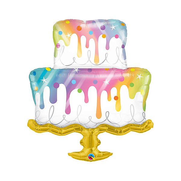Balão de Festa Microfoil 39" 99cm - Bolo Cobertura Arco-íris - 1 unidade - Qualatex Outlet - Rizzo