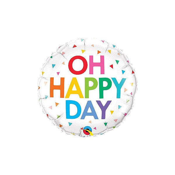 Balão de Festa Microfoil 18" 46cm - Redondo Oh Happy Day Arco-íris - 1 unidade - Qualatex Outlet - Rizzo