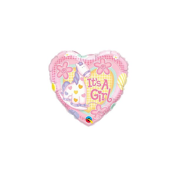 Balão de Festa Microfoil 9" 23cm - Coração It's a Girl Pônei Delicado - 1 unidade - Qualatex Outlet - Rizzo