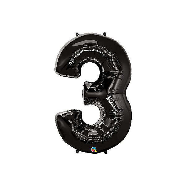 Balão de Festa Microfoil 34" 86cm - Número Três Preto Onix - 1 unidade - Qualatex Outlet - Rizzo
