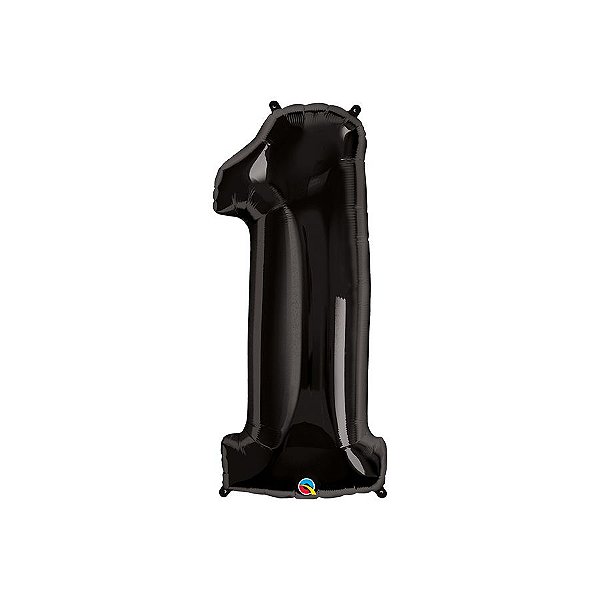 Balão de Festa Microfoil 34" 86cm - Número Um Preto Onix - 1 unidade - Qualatex Outlet - Rizzo