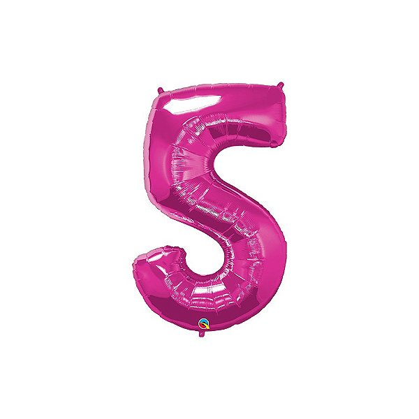 Balão de Festa Microfoil 34" 86cm - Número Cinco Magenta - 1 unidade - Qualatex Outlet - Rizzo
