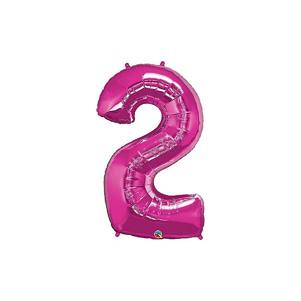 Balão de Festa Microfoil 34" 86cm - Número Dois Magenta - 1 unidade - Qualatex Outlet - Rizzo