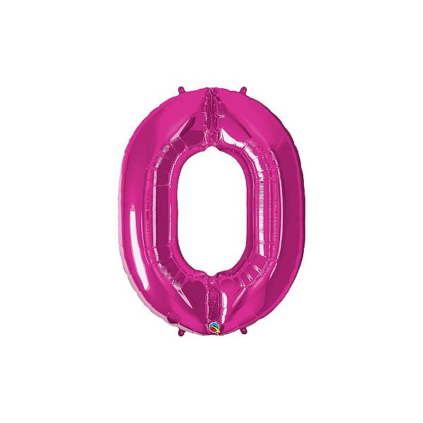 Balão de Festa Microfoil 34" 86cm - Número Zero Magenta - 1 unidade - Qualatex Outlet - Rizzo