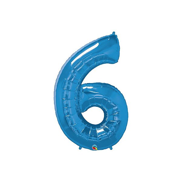 Balão de Festa Microfoil 34" 86cm - Número Seis Azul Safira - 1 unidade - Qualatex Outlet - Rizzo
