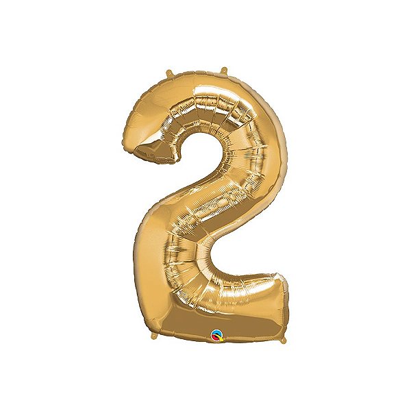 Balão de Festa Microfoil 34" 86cm - Número Dois Ouro - 1 unidade - Qualatex Outlet - Rizzo