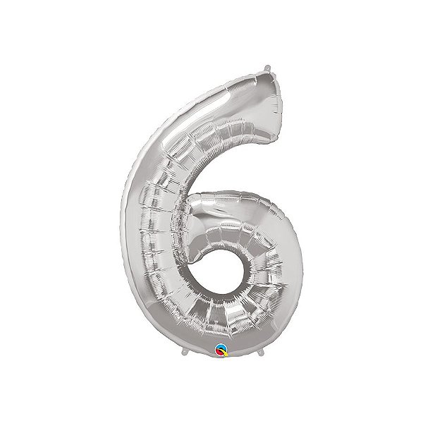 Balão de Festa Microfoil 34" 86cm - Número Seis Prata - 1 unidade - Qualatex Outlet - Rizzo