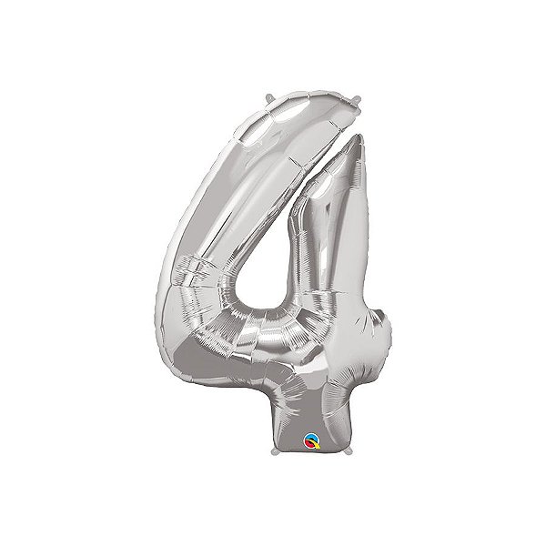 Balão de Festa Microfoil 34" 86cm - Número Quatro Prata - 1 unidade - Qualatex Outlet - Rizzo