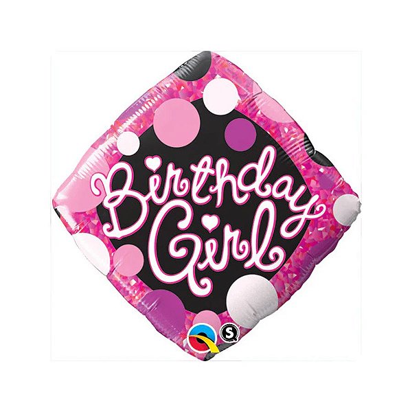 Balão de Festa Microfoil 18" 46cm - Diamante Birthday Girl Rosa e Preto - 1 unidade - Qualatex Outlet - Rizzo