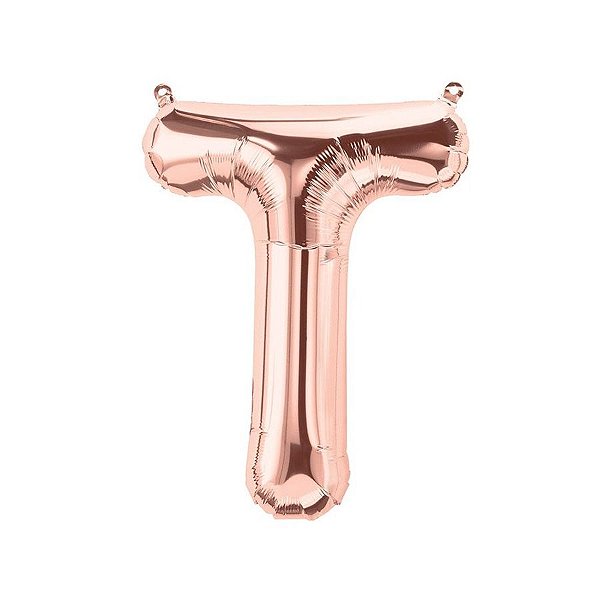 Balão de Festa Microfoil 16" 40cm - Letra T Ouro Rose - 1 unidade - Qualatex Outlet - Rizzo