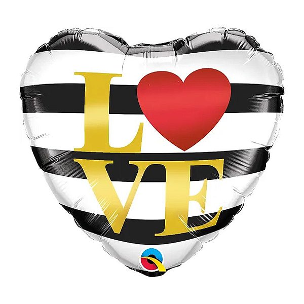 Balão de Festa Microfoil 18" 45cm - Coração Love Listrado - 1 unidade - Qualatex Outlet - Rizzo