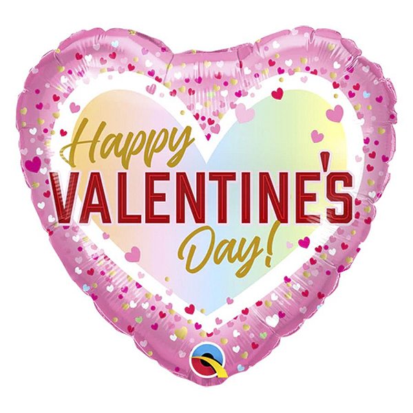 Microfoil 18" 45cm - Coração Happy Valentine's Day Confetti - 1 unidade - Qualatex Outlet - Rizzo