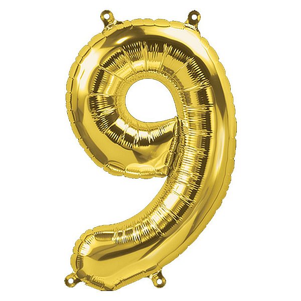 Balão de Festa Microfoil 34" 86cm - Número 9 Ouro - 1 unidade - Qualatex Outlet - Rizzo
