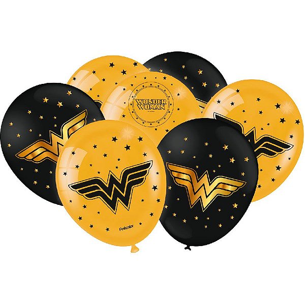 Balão de Festa Decorado Mulher Maravilha Luxo 9" 23cm - 25 unidades - Festcolor - Rizzo