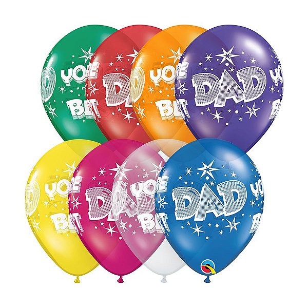 Balão de Festa Látex Liso Decorado - Dad You're The Best - 11" 27cm - 50 unidades - Qualatex Outlet - Rizzo