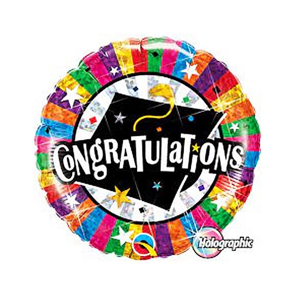 Balão de Festa Microfoil 18" 45cm - Redondo Holográfico Congratz Graduado - 1 unidade - Qualatex Outlet - Rizzo